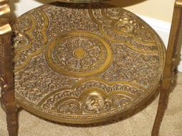 French Inspired Heavily Embellish Brass Tone Round Two-Tier Side Table