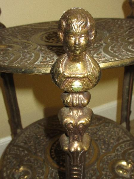 French Inspired Heavily Embellish Brass Tone Round Two-Tier Side Table
