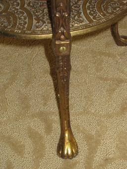 French Inspired Heavily Embellish Brass Tone Round Two-Tier Side Table