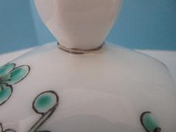 Gold Imari Semi-Porcelain Hexagon Ginger Jar w/ Lid Hand Painted Cherry Blossoms