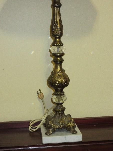 Ornate Brass Tone 26" Rococo Style Table Lamp w/ Faceted Crystal Accents