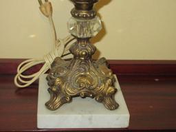 Ornate Brass Tone 26" Rococo Style Table Lamp w/ Faceted Crystal Accents