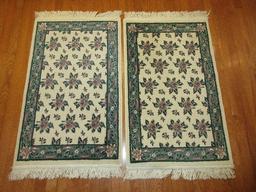Pair - Magic Luxurilon Olefin Pile Victorian Flower Lambs Wool Pattern Scatter Rugs
