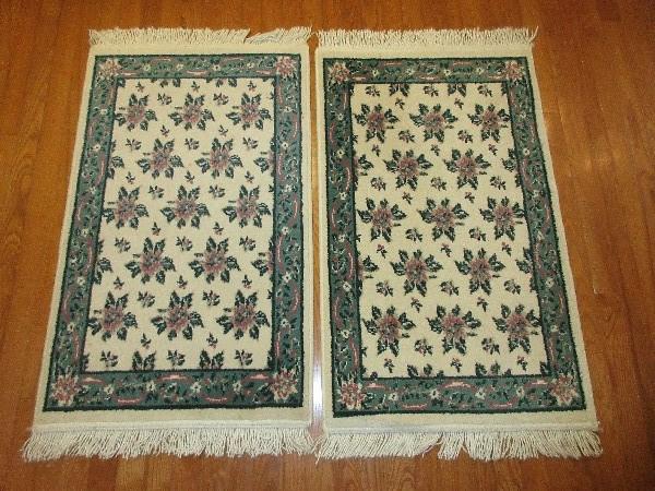 Pair - Magic Luxurilon Olefin Pile Victorian Flower Lambs Wool Pattern Scatter Rugs