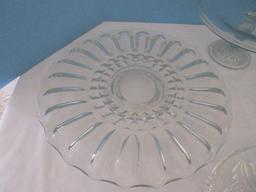 Group - Anchor Hocking Pressed Glass Prescut Pattern Star/Fan Design 13 1/2" Cupped Edge