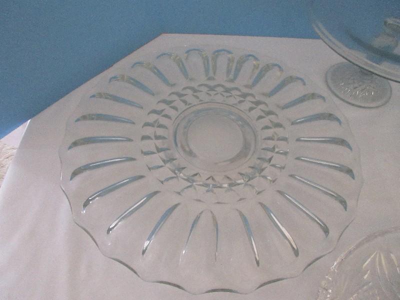 Group - Anchor Hocking Pressed Glass Prescut Pattern Star/Fan Design 13 1/2" Cupped Edge