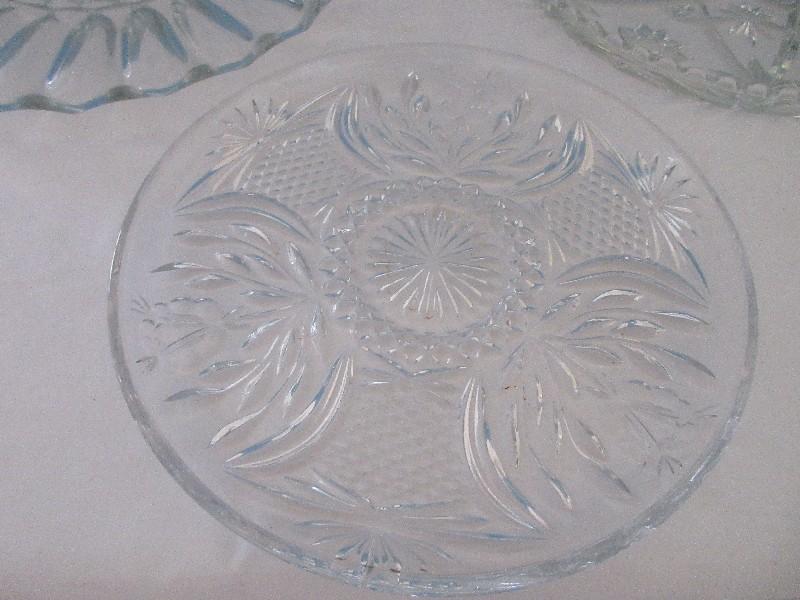 Group - Anchor Hocking Pressed Glass Prescut Pattern Star/Fan Design 13 1/2" Cupped Edge