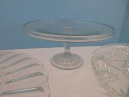 Group - Anchor Hocking Pressed Glass Prescut Pattern Star/Fan Design 13 1/2" Cupped Edge