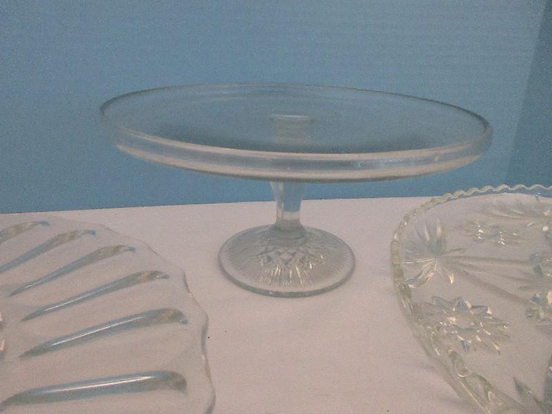 Group - Anchor Hocking Pressed Glass Prescut Pattern Star/Fan Design 13 1/2" Cupped Edge