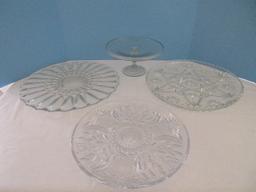 Group - Anchor Hocking Pressed Glass Prescut Pattern Star/Fan Design 13 1/2" Cupped Edge