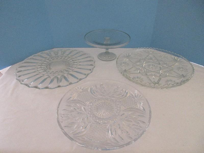 Group - Anchor Hocking Pressed Glass Prescut Pattern Star/Fan Design 13 1/2" Cupped Edge