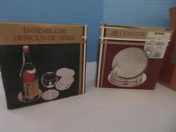 Group - Crystal Coasters, 2 New Boxes Silverplated Engraved Design Coasters w/ Stand