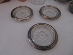Group - Crystal Coasters, 2 New Boxes Silverplated Engraved Design Coasters w/ Stand