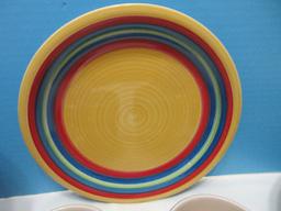 30 Pieces - Gibson Home Stoneware Rainbow Swirl Pattern Bright & Bold Colorful Dinnerware