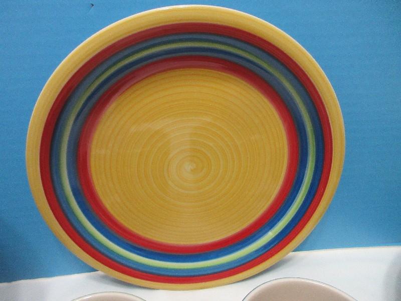 30 Pieces - Gibson Home Stoneware Rainbow Swirl Pattern Bright & Bold Colorful Dinnerware