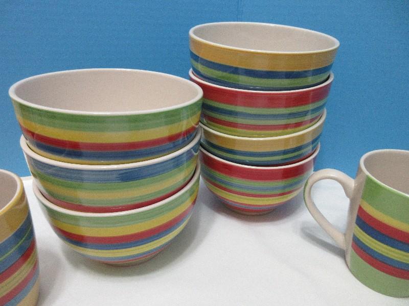 30 Pieces - Gibson Home Stoneware Rainbow Swirl Pattern Bright & Bold Colorful Dinnerware