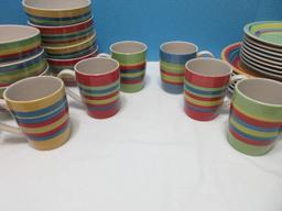 30 Pieces - Gibson Home Stoneware Rainbow Swirl Pattern Bright & Bold Colorful Dinnerware