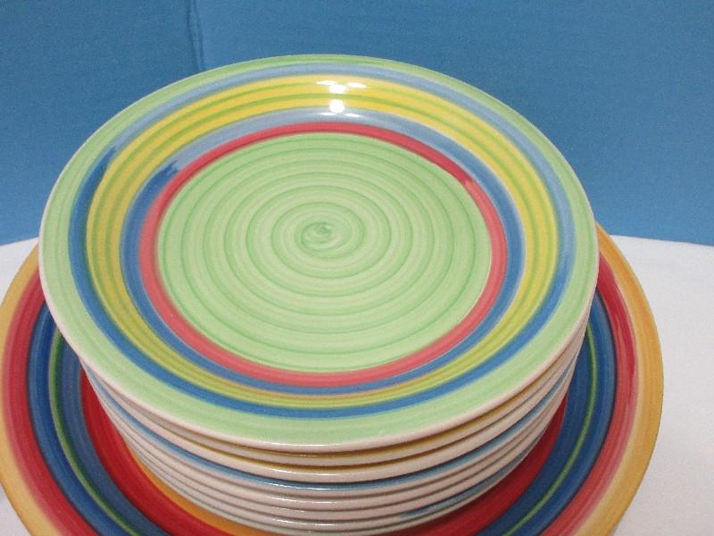 30 Pieces - Gibson Home Stoneware Rainbow Swirl Pattern Bright & Bold Colorful Dinnerware