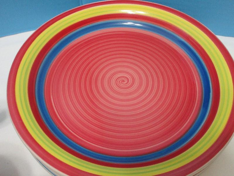30 Pieces - Gibson Home Stoneware Rainbow Swirl Pattern Bright & Bold Colorful Dinnerware
