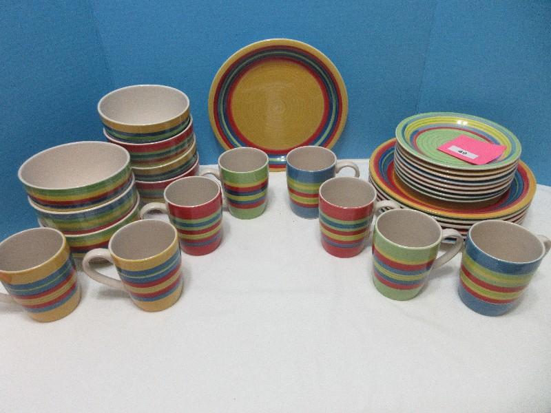 30 Pieces - Gibson Home Stoneware Rainbow Swirl Pattern Bright & Bold Colorful Dinnerware