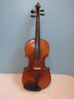 Fine Old Violin Fiddle Tiger Maple Back/Sides & Spruce Wood Top Plate w/ Bow, Strings