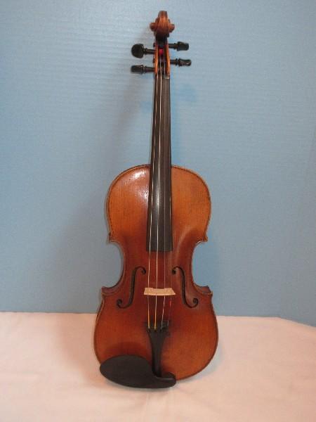 Fine Old Violin Fiddle Tiger Maple Back/Sides & Spruce Wood Top Plate w/ Bow, Strings