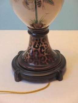 Awesome Ceramic Pedestal Vase Form 30" Table Lamp Hand Painted Palm in Planter