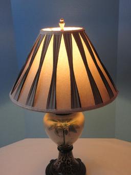 Awesome Ceramic Pedestal Vase Form 30" Table Lamp Hand Painted Palm in Planter