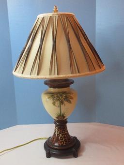 Awesome Ceramic Pedestal Vase Form 30" Table Lamp Hand Painted Palm in Planter