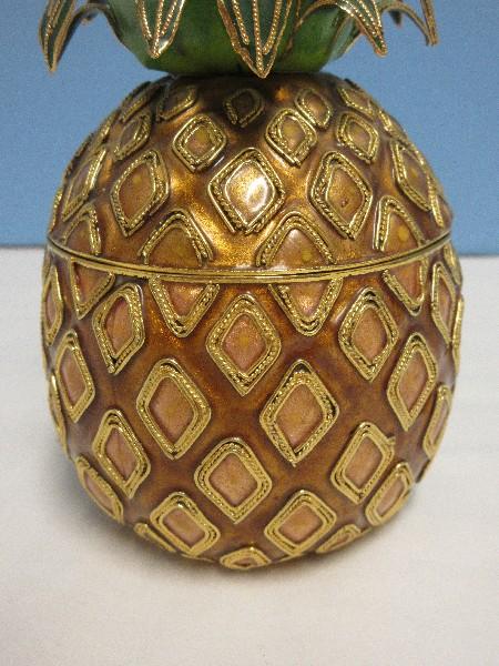 2 Piece - Brass Figural Pineapple Enamelware Trinket/Candy Box