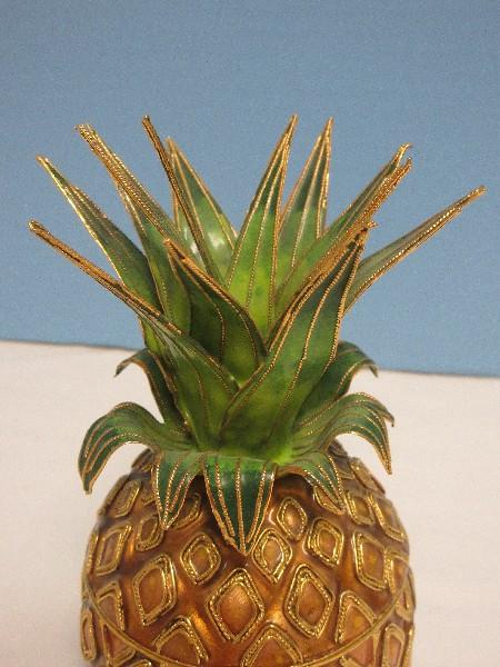 2 Piece - Brass Figural Pineapple Enamelware Trinket/Candy Box