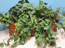 Hand Woven Bamboo Rustic Rectangular Basket w/ Silk Greenery Vines Basket