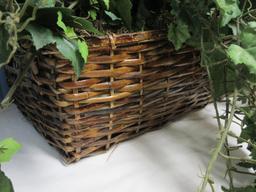 Hand Woven Bamboo Rustic Rectangular Basket w/ Silk Greenery Vines Basket
