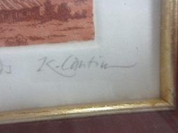 Titled "Highlands" Rural Farm Landscape Etching Hand Signed K. Cantin