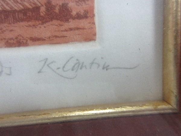 Titled "Highlands" Rural Farm Landscape Etching Hand Signed K. Cantin