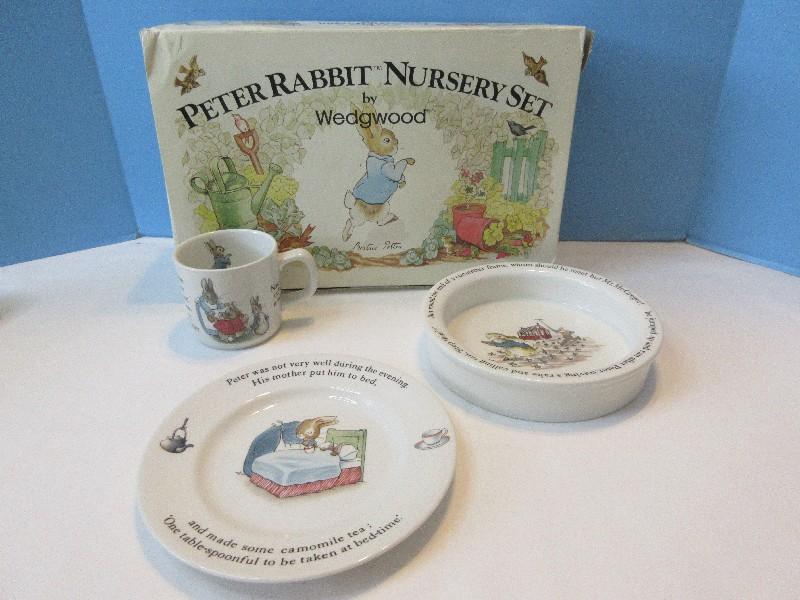 3 Piece - Set Wedgwood China Peter Rabbit Nursery Set Beatrix Pottery Design
