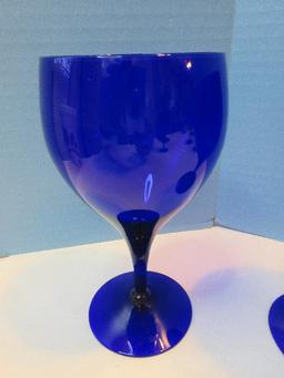 Set - 6 Cobalt Glass Hand Blown Iced Tea 6 3/8" Goblets Stemware