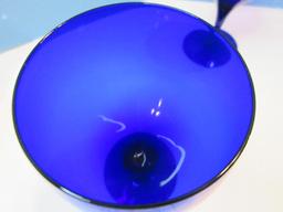 Set - 6 Cobalt Glass Hand Blown Iced Tea 6 3/8" Goblets Stemware