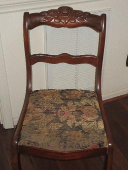 Duncan Phyfe Style Mahogany Carved Flower Foliage Side Chair on Sabre Legs