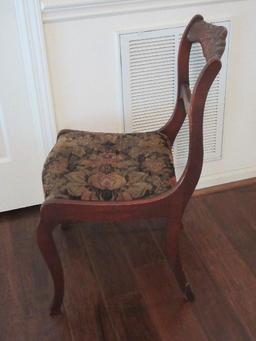 Duncan Phyfe Style Mahogany Carved Flower Foliage Side Chair on Sabre Legs