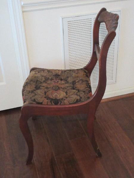 Duncan Phyfe Style Mahogany Carved Flower Foliage Side Chair on Sabre Legs