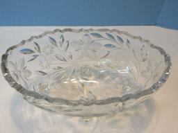 Oblong Footed Console Bowl Cut Flowering Vine Pattern Bowl