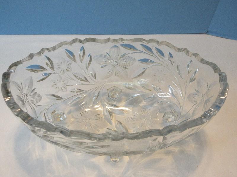 Oblong Footed Console Bowl Cut Flowering Vine Pattern Bowl