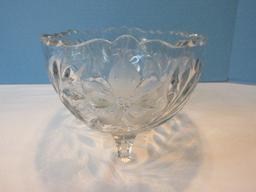 Oblong Footed Console Bowl Cut Flowering Vine Pattern Bowl