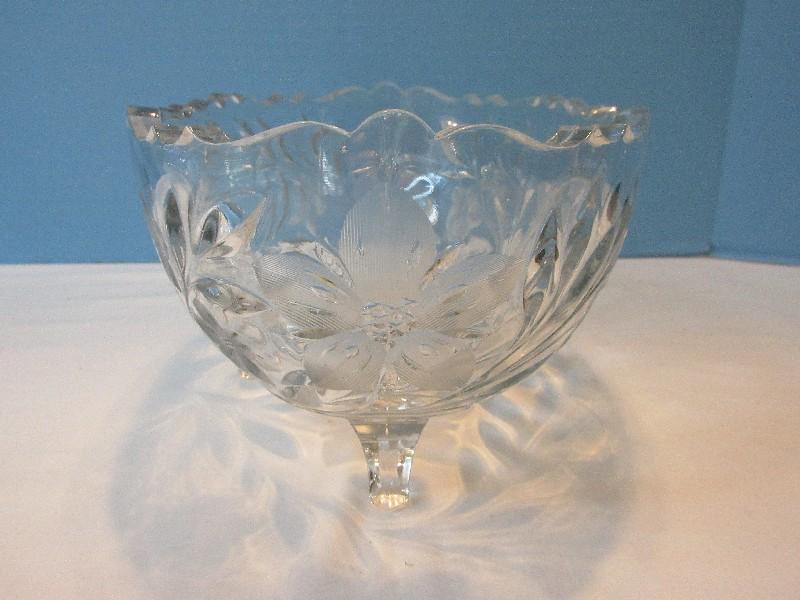 Oblong Footed Console Bowl Cut Flowering Vine Pattern Bowl