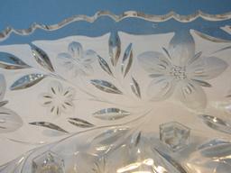 Oblong Footed Console Bowl Cut Flowering Vine Pattern Bowl