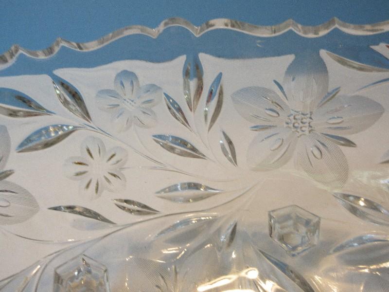 Oblong Footed Console Bowl Cut Flowering Vine Pattern Bowl