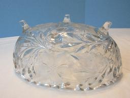 Oblong Footed Console Bowl Cut Flowering Vine Pattern Bowl