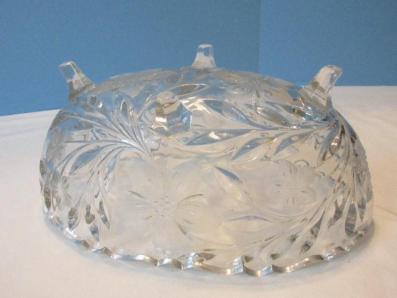 Oblong Footed Console Bowl Cut Flowering Vine Pattern Bowl