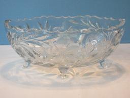 Oblong Footed Console Bowl Cut Flowering Vine Pattern Bowl